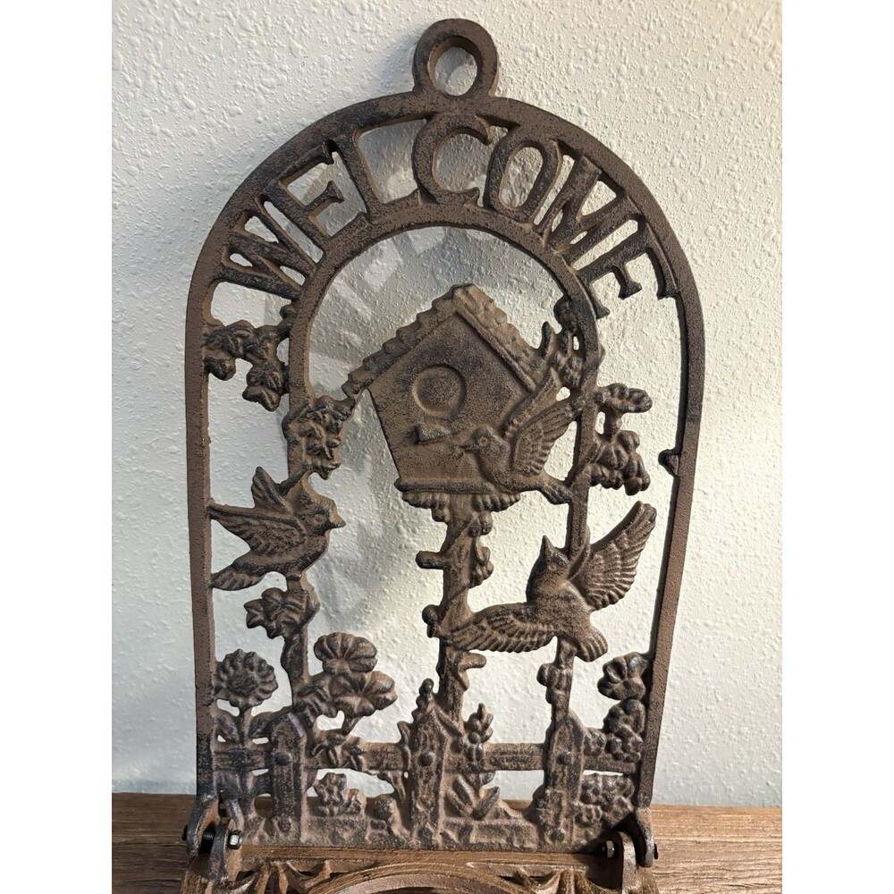 Welcome Cast Iron Garden Wall Mounted Plant Hanger Used - Picture 8 of 8